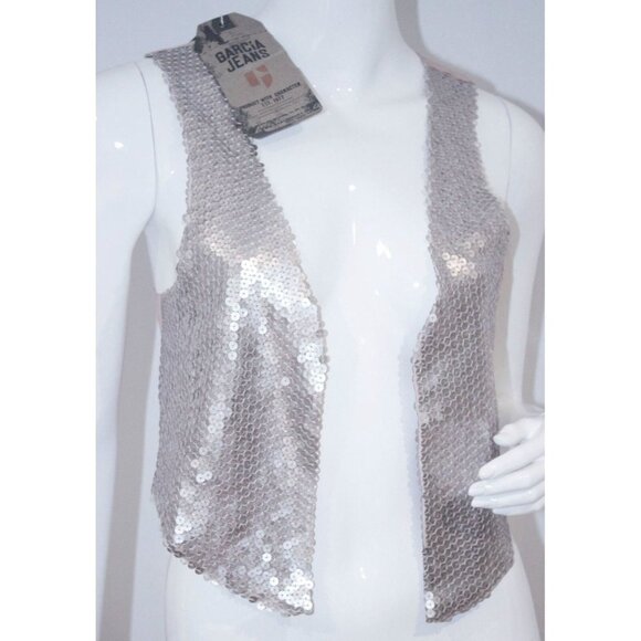 Garcia Jeans Tops - GARCIA JEANS Crop Vest SEQUIN Pearl Blush Top XS
